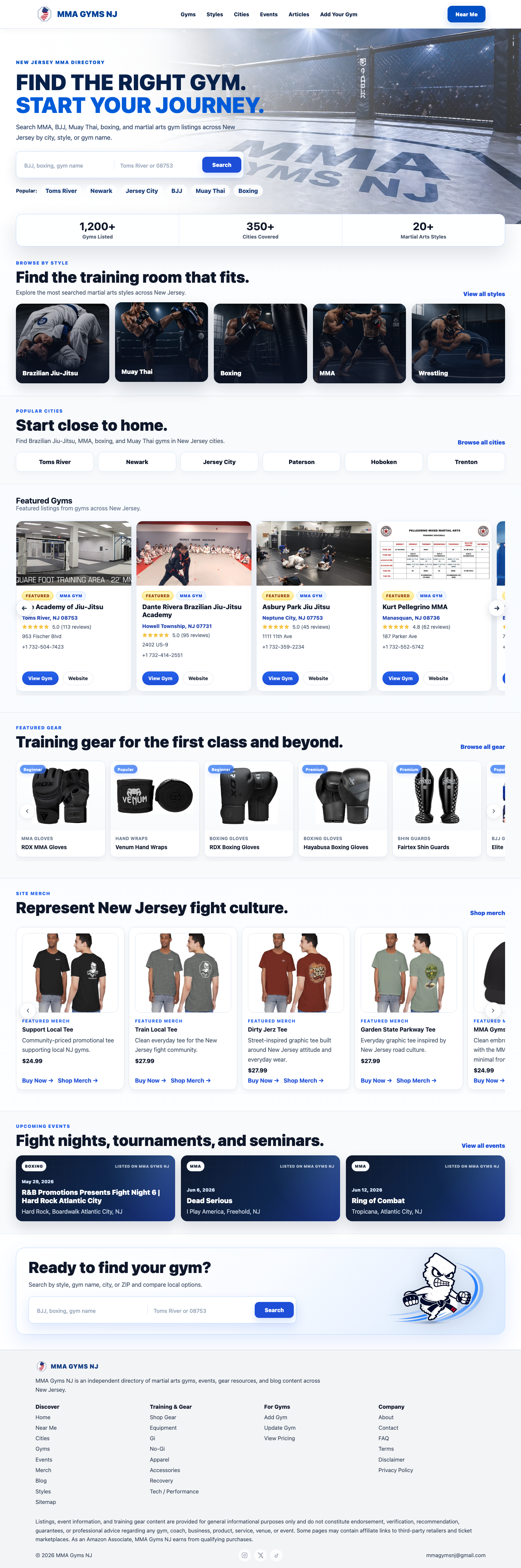 MMA Gyms NJ full-page website capture