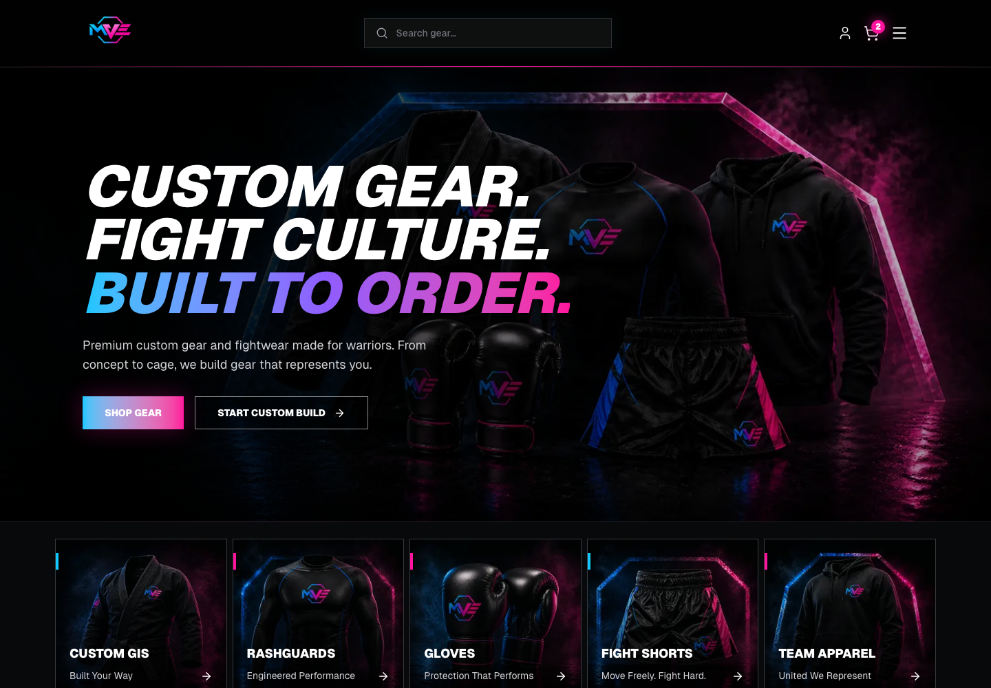 MVE Gear homepage preview